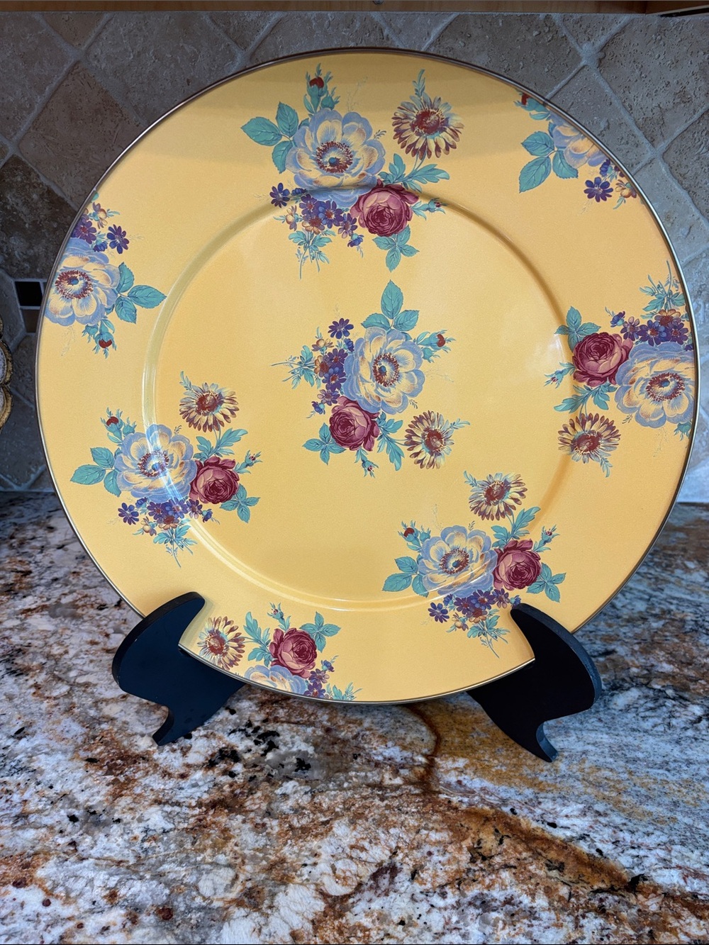 1995 Camp MacKenzie-Childs 16inch round enamel platter with floral design